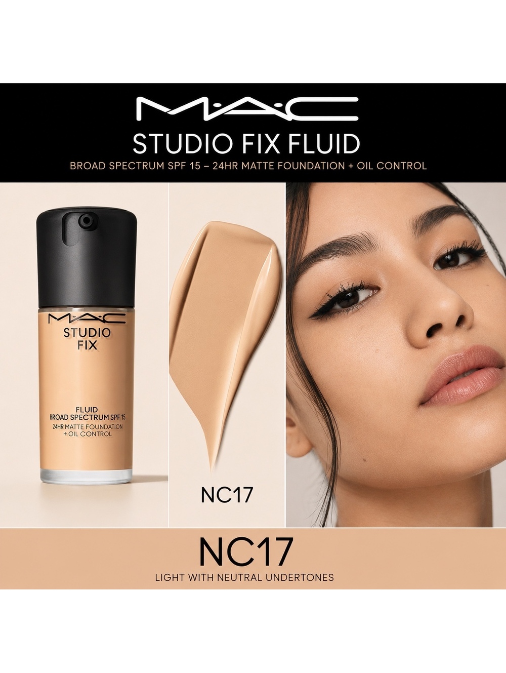 MAC Studio Fix Fluid Foundation NC17 SPF 15 NEW IN BOX